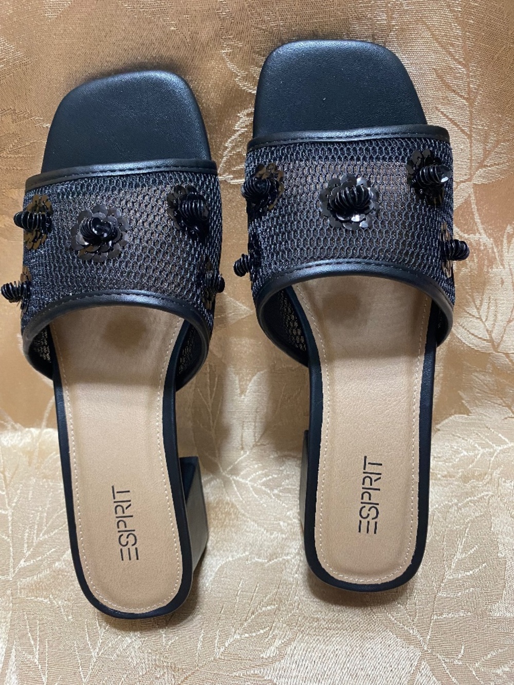 Dress or Casual summer Sandals Black Ornate Floral